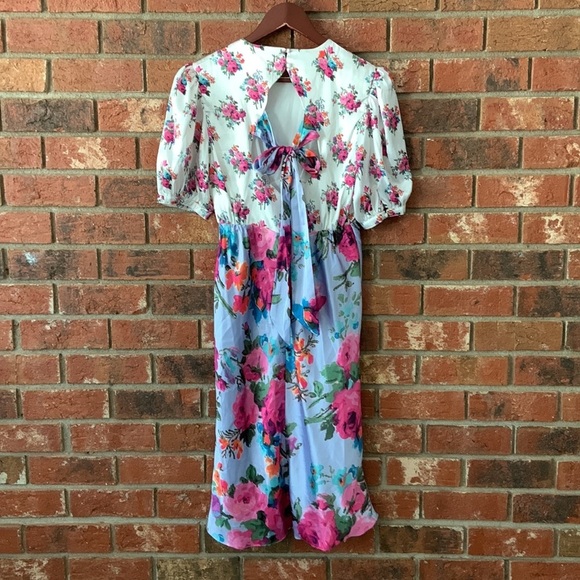 Hope & Ivy Maternity Pink Floral Midi Satin Dress - Picture 7 of 9